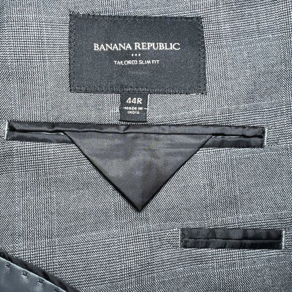 Banana Republic Men’s‎ Tailored Slim Fit Gray Plaid Suit Jacket Size 44R - Picture 8 of 9